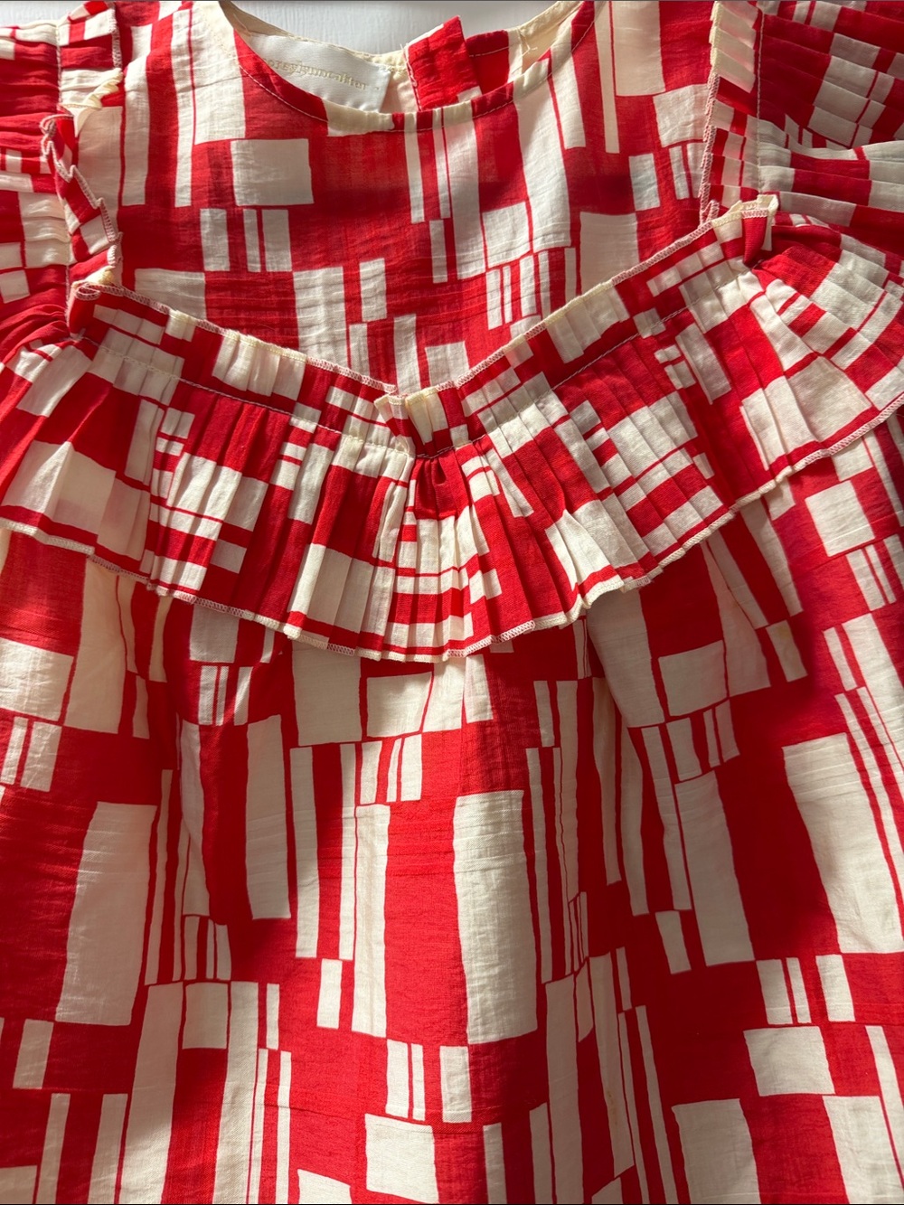 Red & Cream Ruffle Yoke Top - Picture 3 of 5